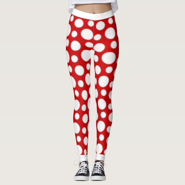 Rote und weiße Polka-Punkte Leggings (Vorderseite)