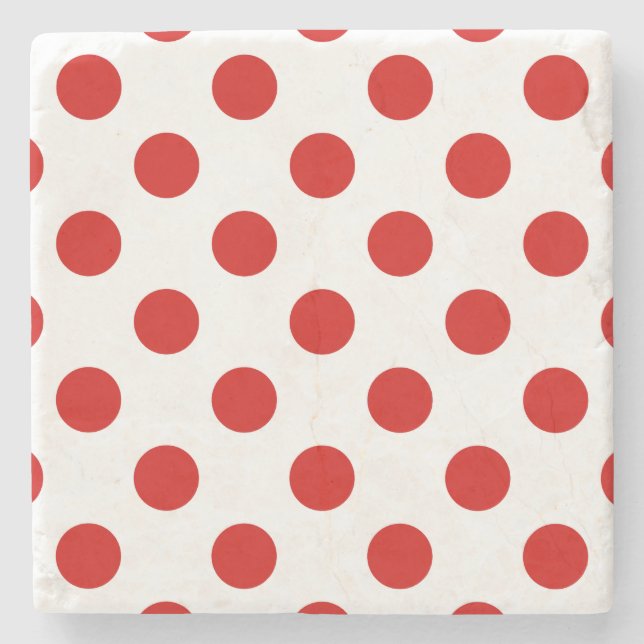 Rote und weiße Polka-Punkte Steinuntersetzer (Vorderseite)