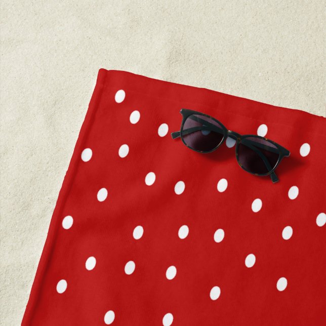 Rote und weiße Polka-Punkte Strandtuch (Beispiel)