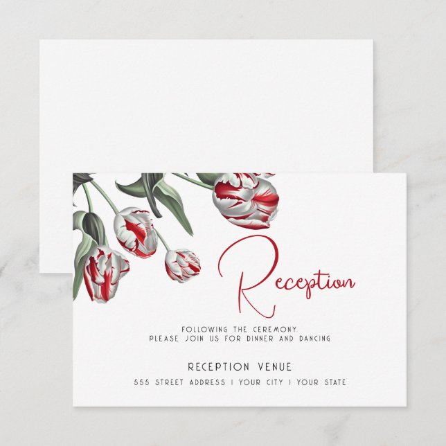 Rote und weiße Rembrandt Tulips Einladung (Vorne/Hinten)