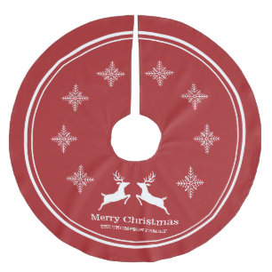 Rote und weiße Rentiere mit Schneeflocken Weihnach Polyester Weihnachtsbaumdecke