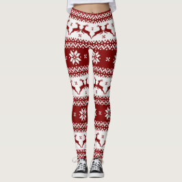 Rote und weiße Rentiere und Schneeflocken Weihnach Leggings