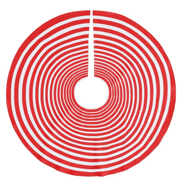 Rote und weiße Ringe Polyester Weihnachtsbaumdecke (Vorderseite)