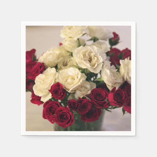 Rote und weiße Rose Serviette (Vorderseite)