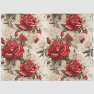 Rote und weiße Rosen Vintag Inspirierte Decoupage Seidenpapier