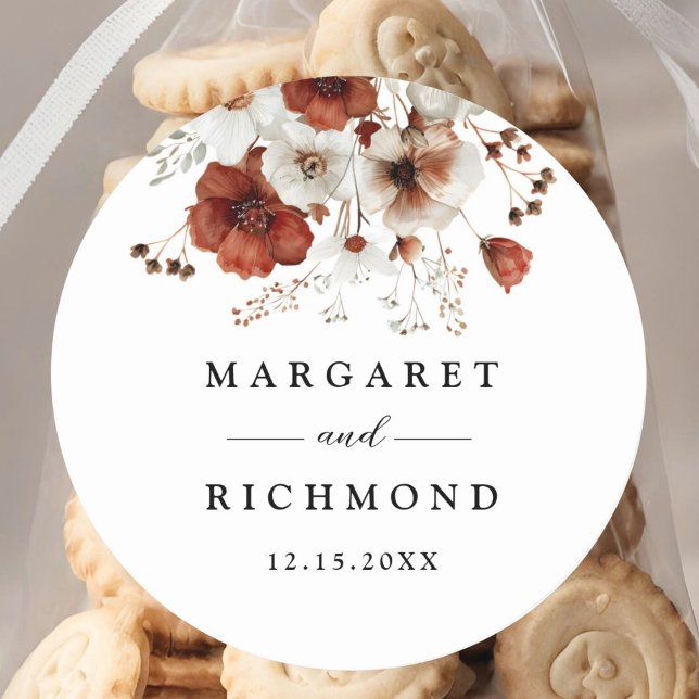 Rote und weiße Rustikale Hochzeit Runder Aufkleber (Von Creator hochgeladen)