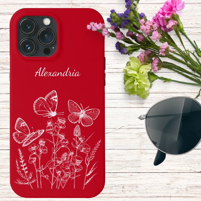 Rote und weiße Schmetterlinge in Wildblumen Monogr Case-Mate iPhone Hülle (Von Creator hochgeladen)