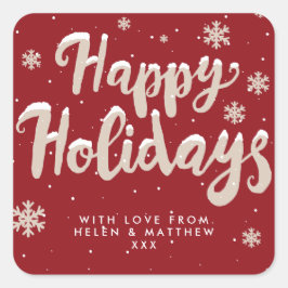 Rote und weiße Schneeflocke Happy Holidays Aufkleb Quadratischer Aufkleber