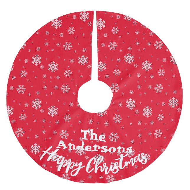 Rote und weiße Schneeflocke Weihnachtsfest Polyester Weihnachtsbaumdecke (Vorderseite)