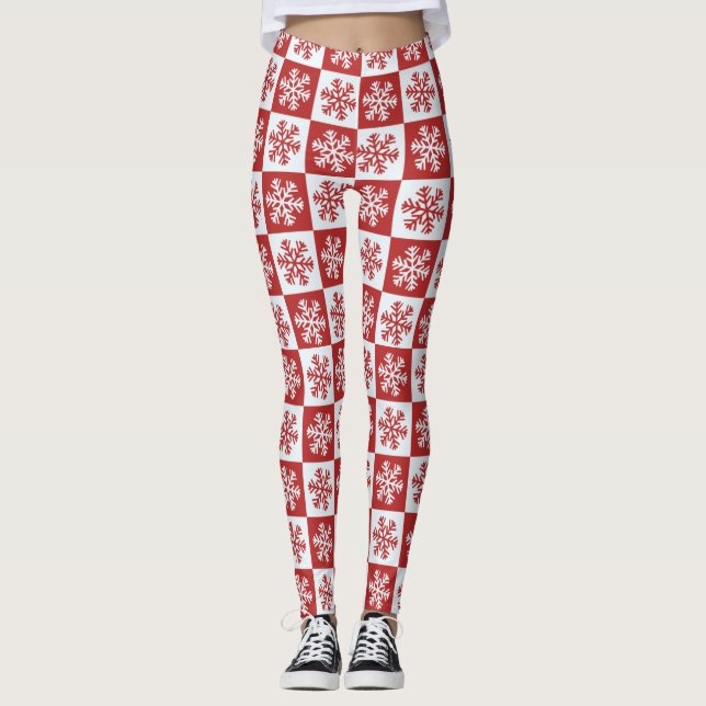 Rote und weiße Schneeflocken Girls Leggings (Vorderseite)