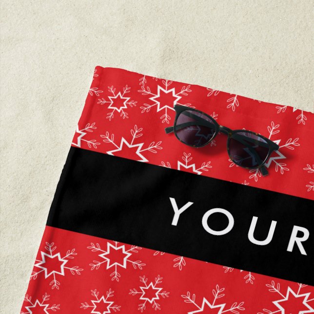 Rote und weiße Schneeflocken, Ihr Name, Personalis Strandtuch (Beispiel)
