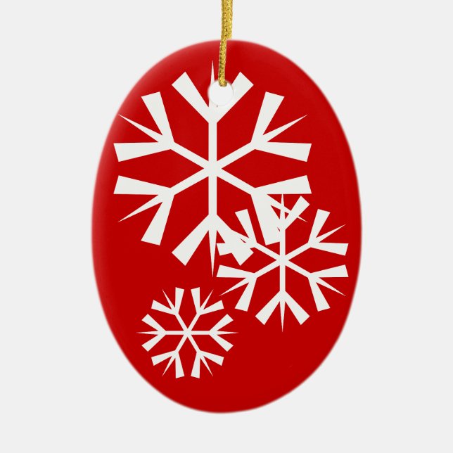 Rote und weiße Schneeflocken Keramik Ornament (Vorne)