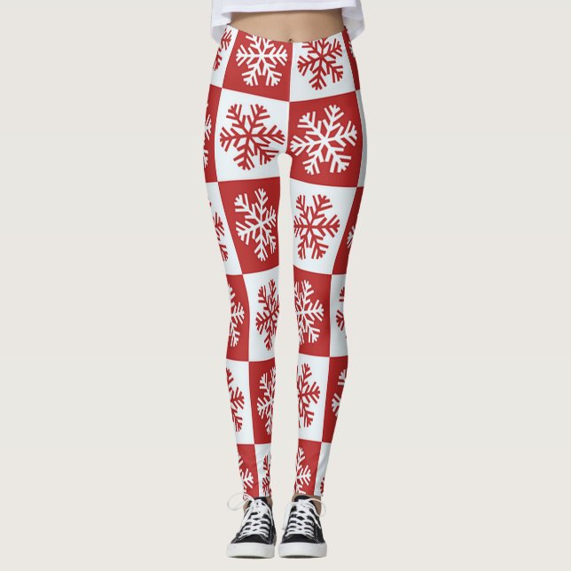 Rote und weiße Schneeflocken Leggings (Vorderseite)