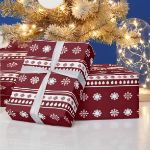 Rote und weiße Schneeflocken Moderne Weihnachten Geschenkpapier