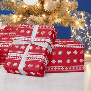 Rote und weiße Schneeflocken Moderne Weihnachten Geschenkpapier