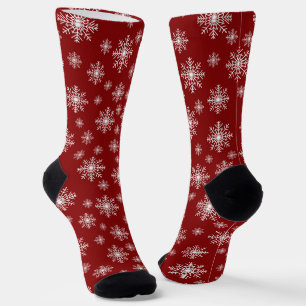 Rote und weiße Schneeflocken Socken