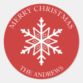 Rote und weiße Schneeflocken Weihnachten Umschlag  Runder Aufkleber