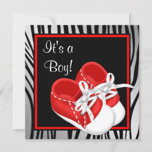 Rote und weiße Schuhe Roter Zebra Baby Boy Shower Einladung