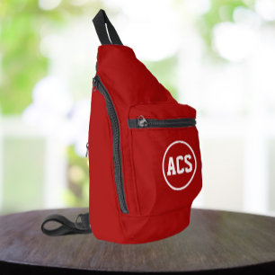 Rote und weiße Schulfarben und Buchstaben Crossbody Bag