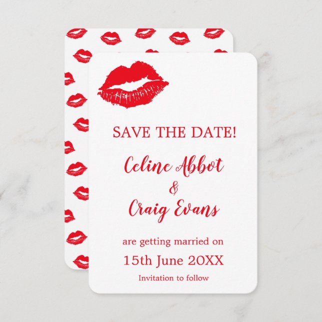 Rote und weiße Sexy Lips Spaß Hochzeit Save The Date (Vorne/Hinten)