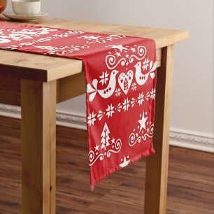 Rote und weiße skandinavische Weihnachtsbaum Mittelgroßer Tischläufer