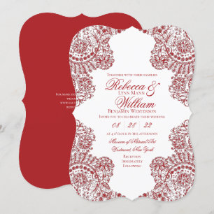 Rote und weiße Spitze Elegante gothische Hochzeit Einladung