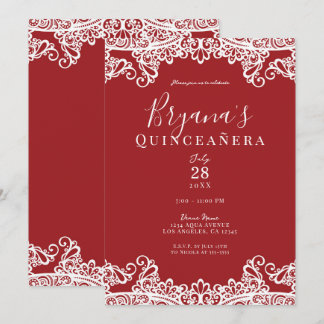Rote und weiße Spitzen Elegantes Quinceñera Party Einladung