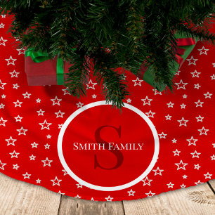 Rote und weiße Sterne mit Monogramm und Name Polyester Weihnachtsbaumdecke