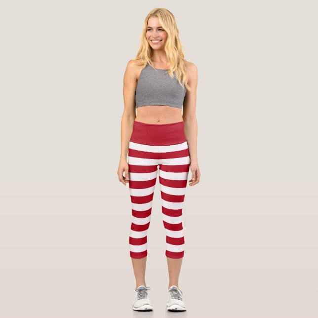Rote und weiße Streifen Elfkostüme Capri Leggings (Vorderseite)