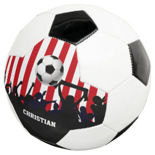 Rote und weiße Streifen Fußballfans und Fußball