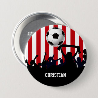 Rote und weiße Streifen Fußballfans und Fußball Button
