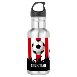 Rote und weiße Streifen Fußballfans und Fußball Edelstahlflasche