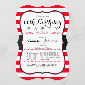 Rote und weiße Streifen Geburtstagsparty Einladung