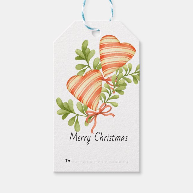 Rote und weiße Streifen Herz Land Weihnachten Geschenkanhänger (Vorderseite)