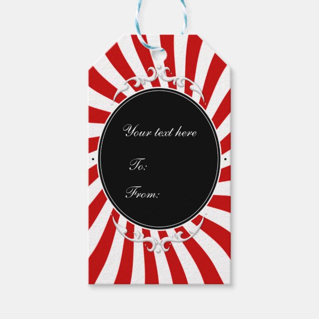 Rote und weiße Streifen Karneval Circus Geschenkanhänger (Vorderseite)