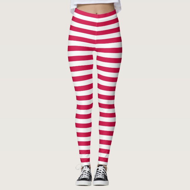Rote und weiße Streifen Leggings (Vorderseite)