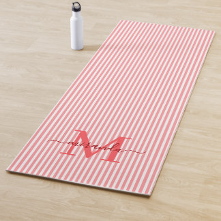 Rote und weiße Streifen-Monogramm-Name Yogamatte