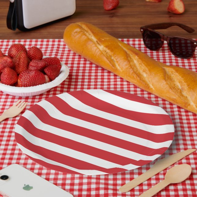 Rote und weiße Streifen Pappteller (Picknick)
