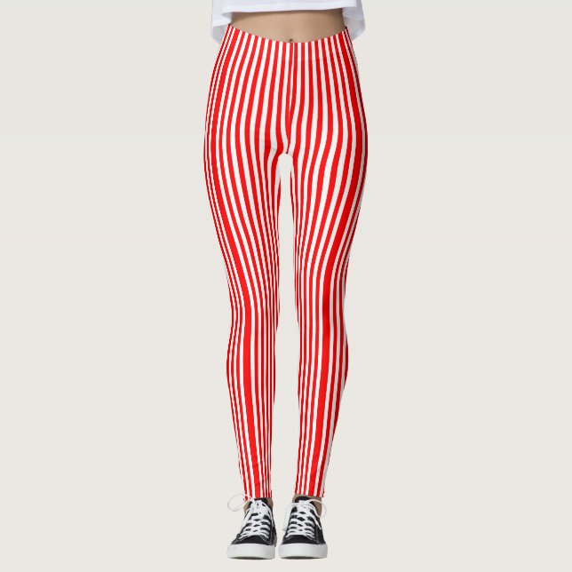 ROTE UND WEISSE STRIPE-LEGGINGS LEGGINGS (Vorderseite)