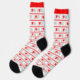 ROTE UND WEISSE STRIPE VALENTINE - TÄGLICHE LIEBE SOCKEN