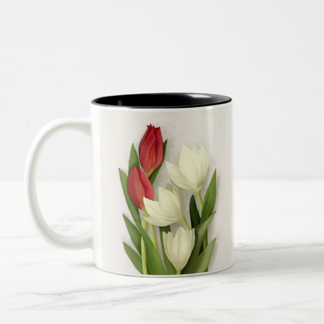 Rote und weiße Tulips Zweifarbige Tasse (Links)