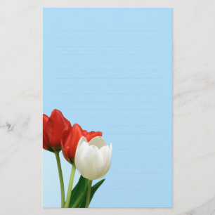 Rote und weiße Tulpen auf blauem Schreibpapier Briefpapier