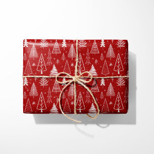 Rote und weiße Weihnachtsbaumen Geschenkpapier