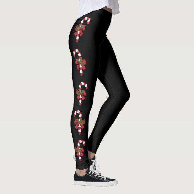 Rote und weiße Weihnachtskandinchen auf schwarz Leggings (Rechts)