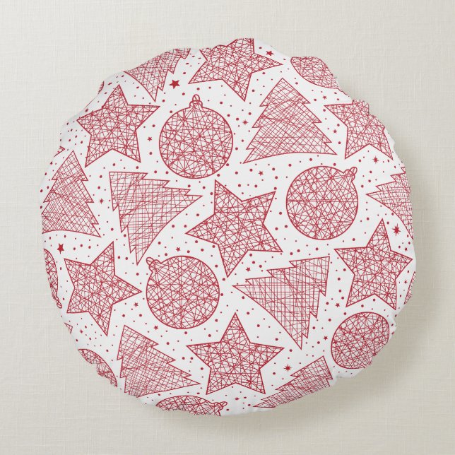 Rote und weiße Weihnachtskissen Rundes Kissen (Rückseite)