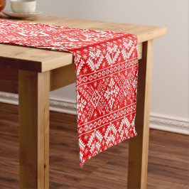 Rote und weiße Weihnachtsmesse Isle Pattern Kurzer Tischläufer