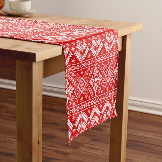 Rote und weiße Weihnachtsmesse Isle Pattern Kurzer Tischläufer (Beispiel)