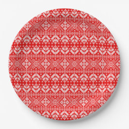 Rote und weiße Weihnachtsmesse Isle Pattern Pappteller