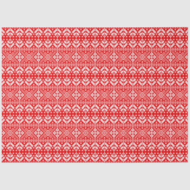 Rote und weiße Weihnachtsmesse Isle Pattern Seidenpapier (Vorderseite)