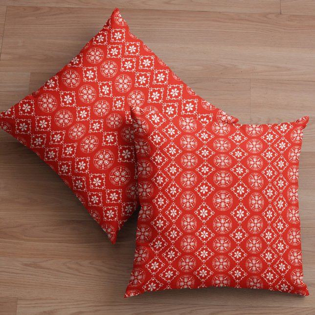 Rote und weiße Weihnachtsschneeflocken-Muster Kissen (Simple holiday red snowflake pattern throw pillow)